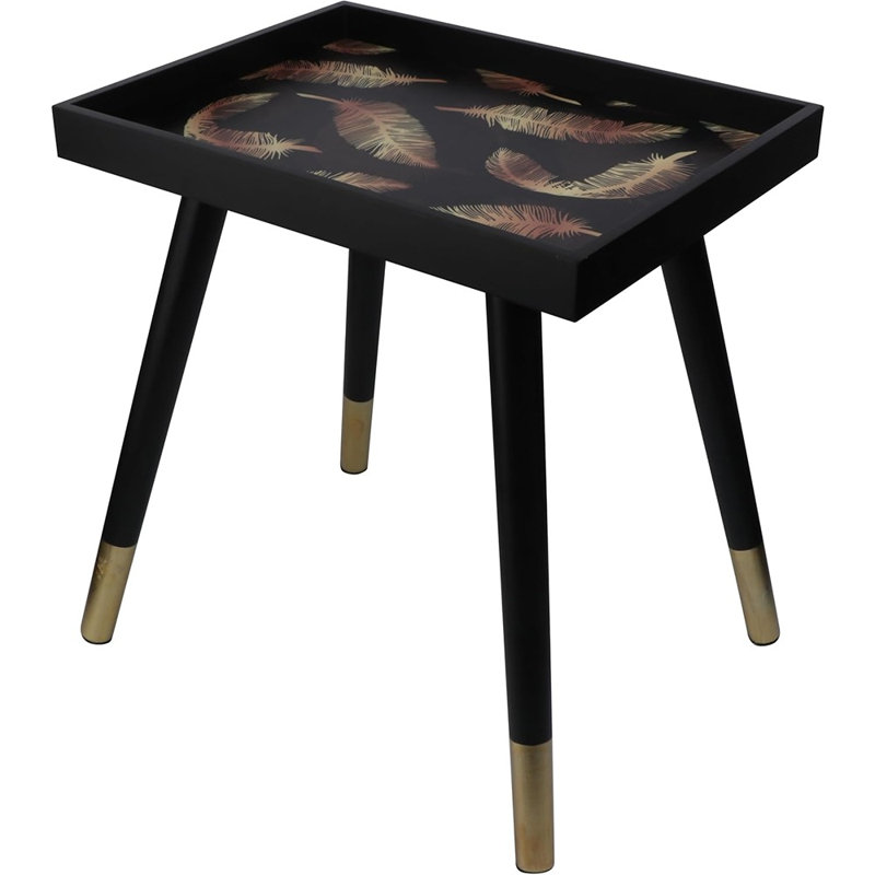 Table d'appoint, table de chevet rectangulaire, pieds en bois et motif de plumes ...