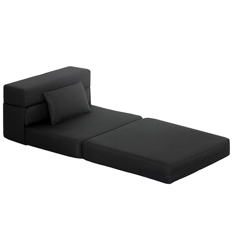 Chaise pliante avec coussin, canapé-lit en lin moderne pour le salon, noir, Lin noir