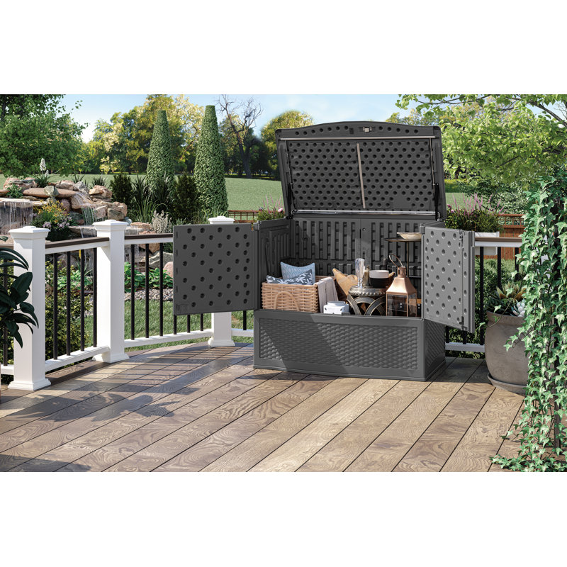 Coffre de terrasse en résine avec portes verrouillables et couvercle relevable l 48 po x P 30 po Suncast, fabriqué aux États-Unis