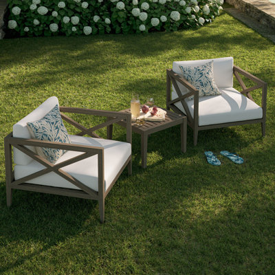 Northlake 3-Piece Outdoor Patio Teak Wood Furniture Set With Armchair And Side Table