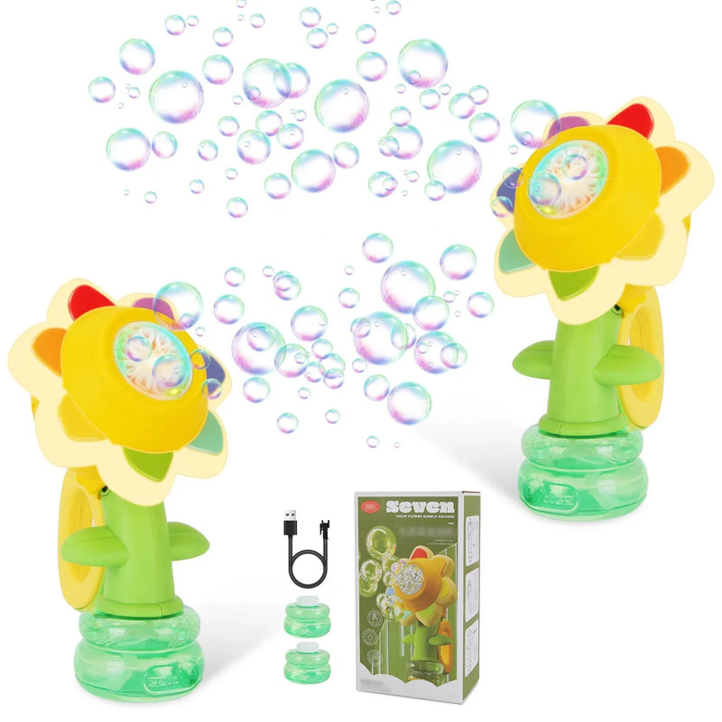 Paquet de 2 machines à bulles de tournesol - portatives / debout à double usage, avec lumières DEL, rechargeables, plus de 20 000 bulles par minute, fabriquées en matériau PP sécuritaire, convenant à une utilisation dans une cour ou une fête