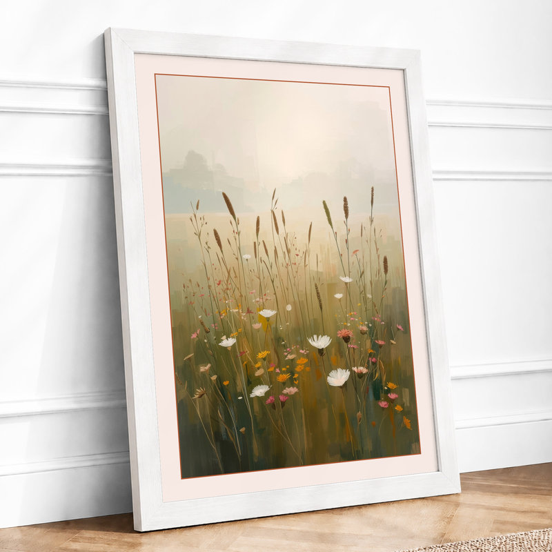 Misty Meadow Light Scandinavian - Framed Print, A1 - 84.1 x 59.4 cm, White