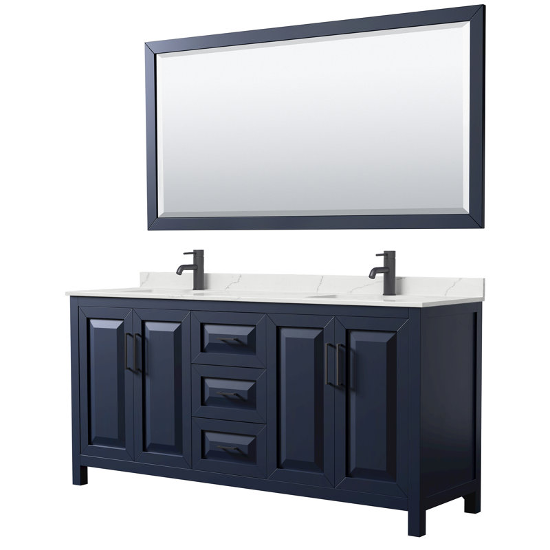 Daria 72 in. with Mirror Vanity, Giotto Quartz, Blue, Matte Black