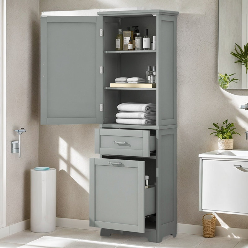 Phelgen Freestanding Linen Cabinet, Gray