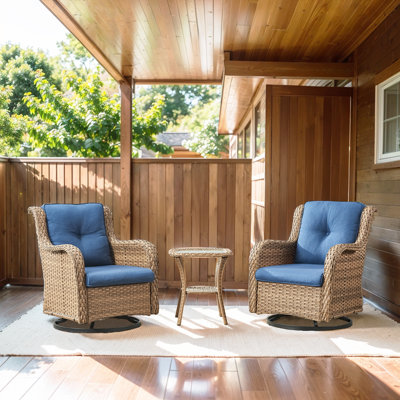 Schutt 3 Piece Patio Set Outdoor Wicker Glider Rocking and Swivel Chairs with Cushions by Red Barrel Studio