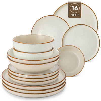 Service de table 16 pièces à deux finitions mates et brillantes 16 pièces pour 4 personnes, design moderne contrastant sur assiettes et bols