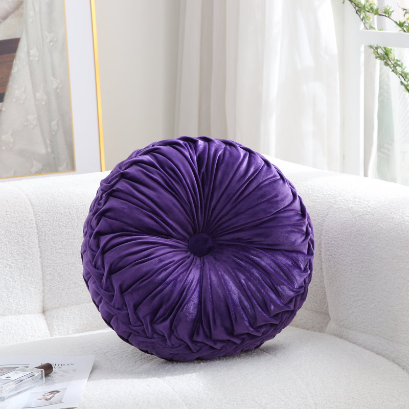 Velvet Round Decorative Pillow for Sofa Decor (15-Inch), Purple