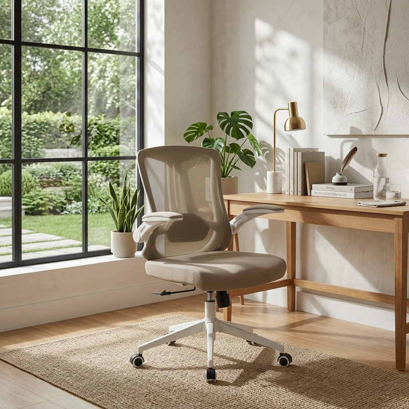 Fauteuil de bureau ergonomique Norberta Home, Blanc, Beige