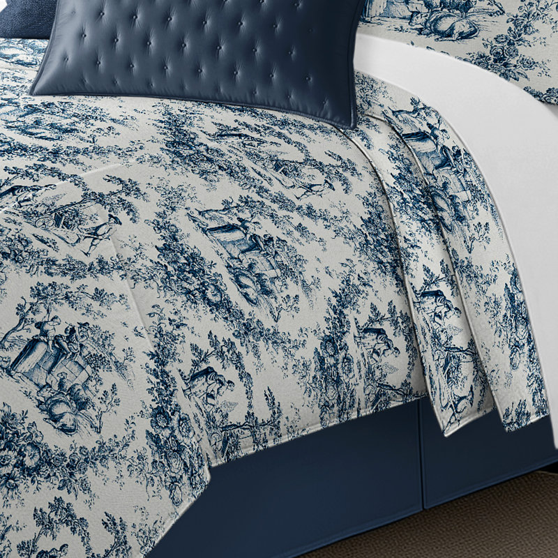Provence Navy/Ivory Standard Cotton Comforter Set, Super King Comforter + 2 Shams