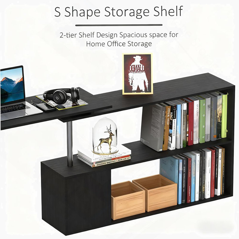 Bureau en L avec tablettes de rangement