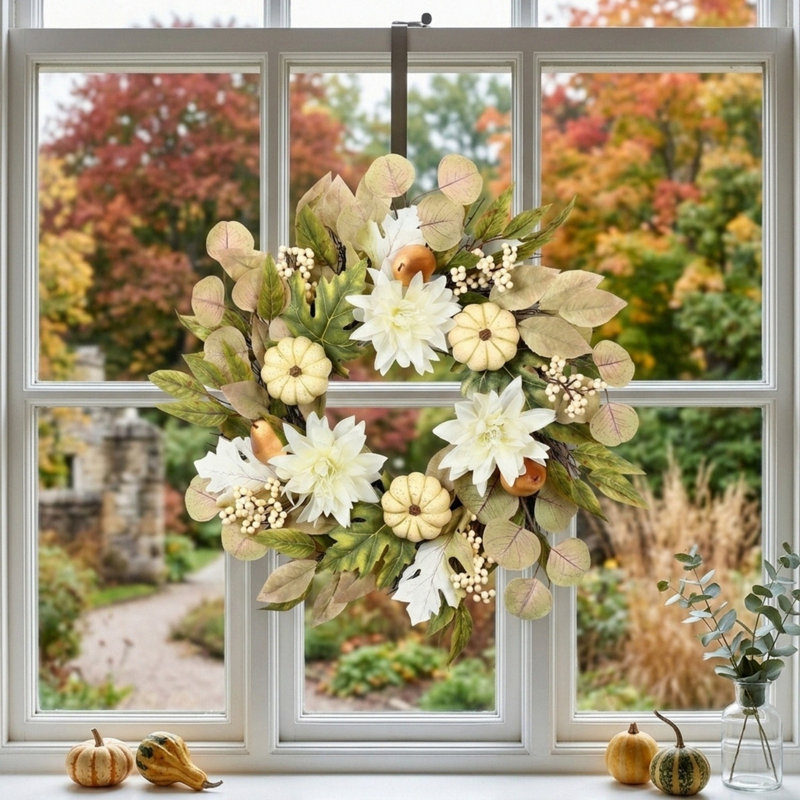 Couronne d'automne pour couronnes d'automne de 18 pouces pour porte d'entrée