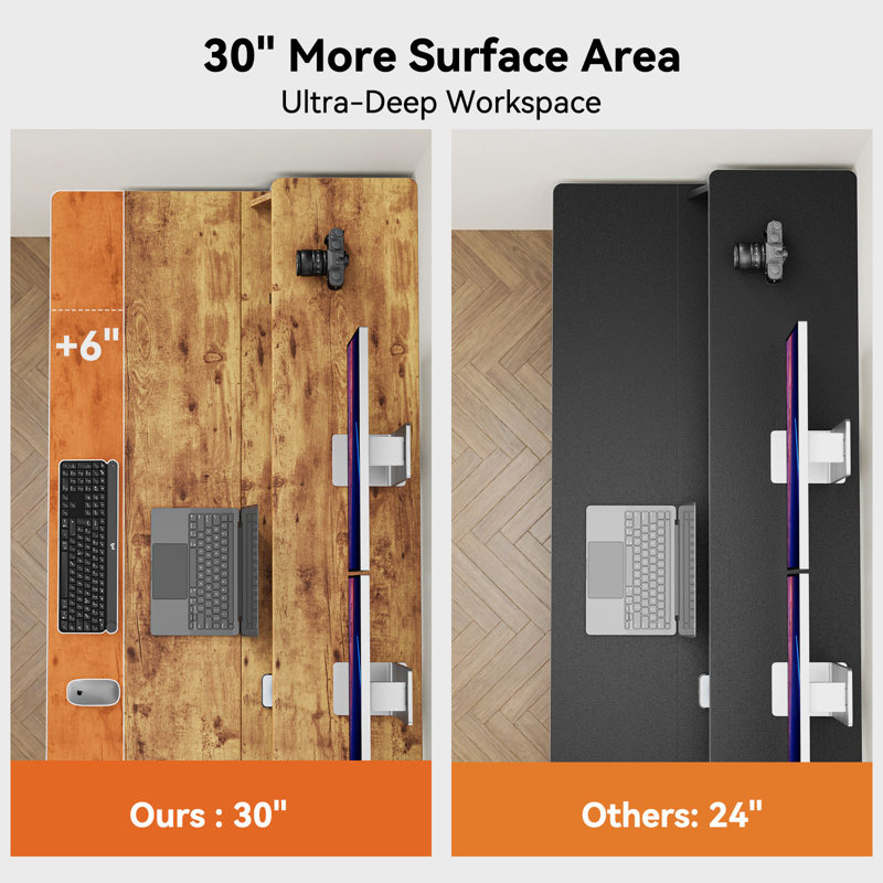 Bureau électrique debout avec 4 tiroirs de rangement, hauteur de bureau réglable, compatible avec une fixation à pince en C, avec plateau de gestion des câbles ， Convient au bureau et à la maison