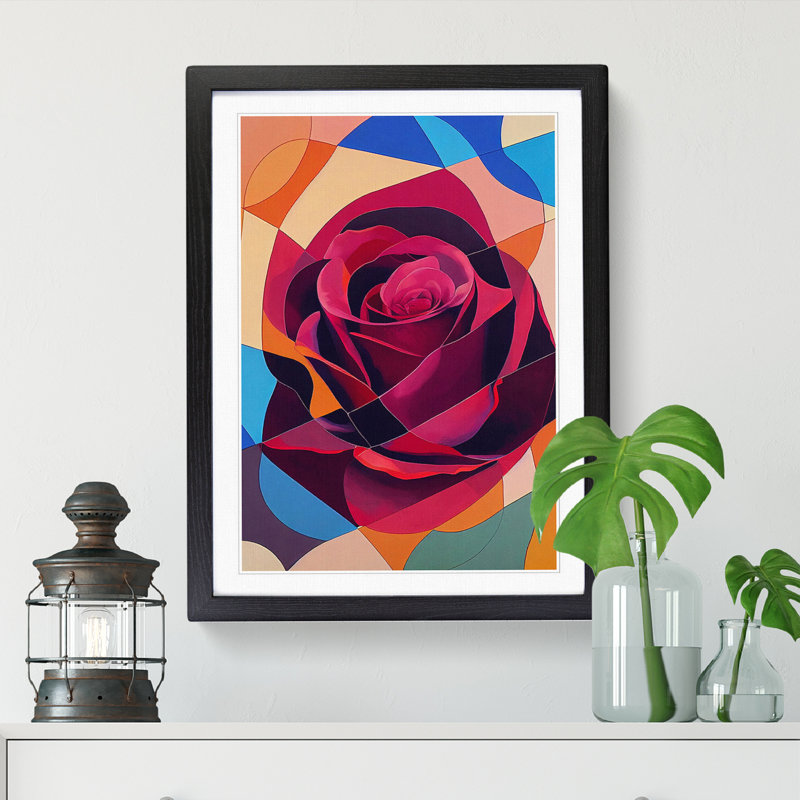 Rose Painting Patchwork Vol.1 - Single Picture Frame Print, Black, 64cm H x 46cm W x 2cm D