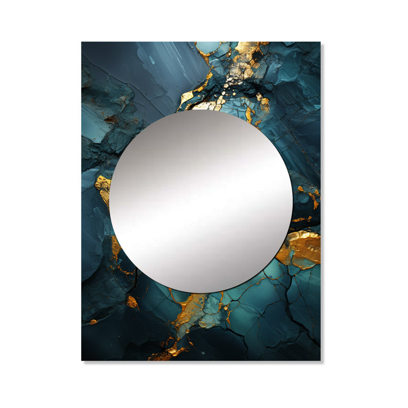 Gold and Green abstract marble design IV - Marble Large Wall Mirror, Gold Decorative Mirror, Printed Metal Art, 40" x 30"