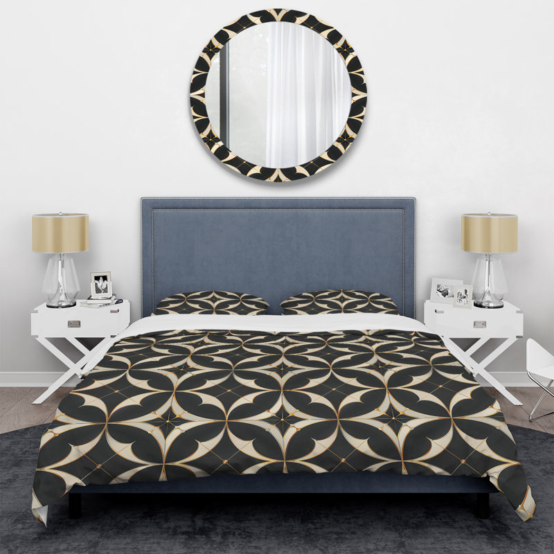 Ensemble de housse de couette Gold Black Tiles I - Tiles, Housse de couette simple + 2 taies décoratives st