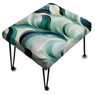 Coastal Emerald And White Geometric Charm - Geometric Rectangle Ottoman