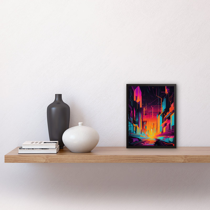 Neon Light Colour Abstract Metropolis Cityscape Sunrise - Single Picture Frame Print