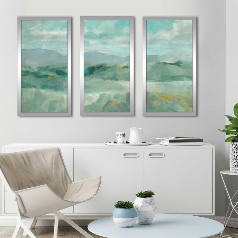 Vue sur la montagne verte - peinture sur cadre 3 pièces, L 52,5 po x H 33,5 po x P 1 po