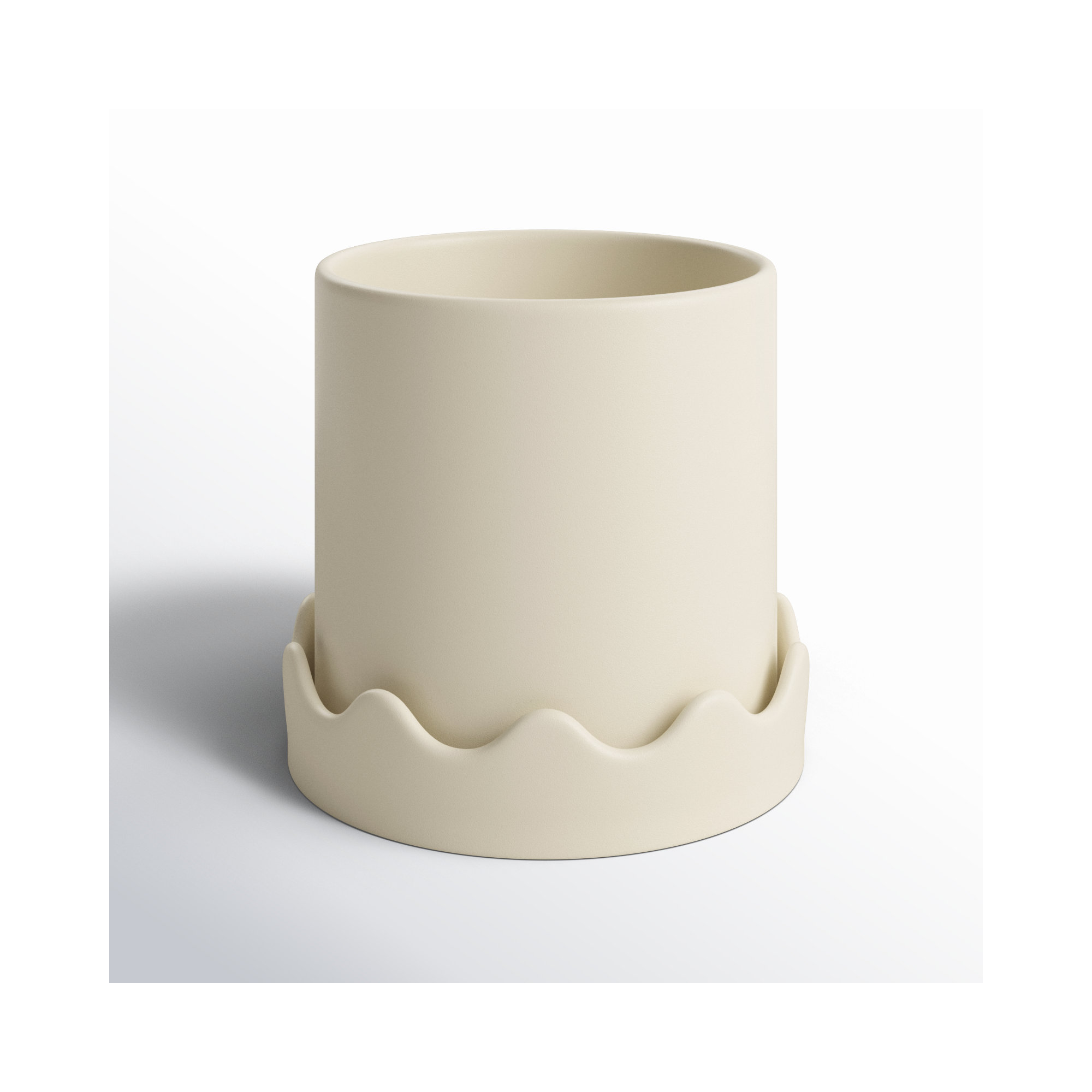 Winterview Pot with Saucer 7.5"x 7.25", Beige, 7.25" H x 7.5" W x 7.5" D