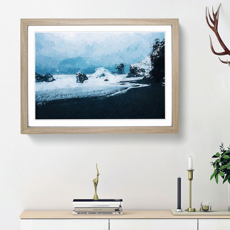 A Beach in Iceland in Abstract - Picture Frame Graphic Art Print, 62cm H x 87cm W x 2cm D, Oak Framed