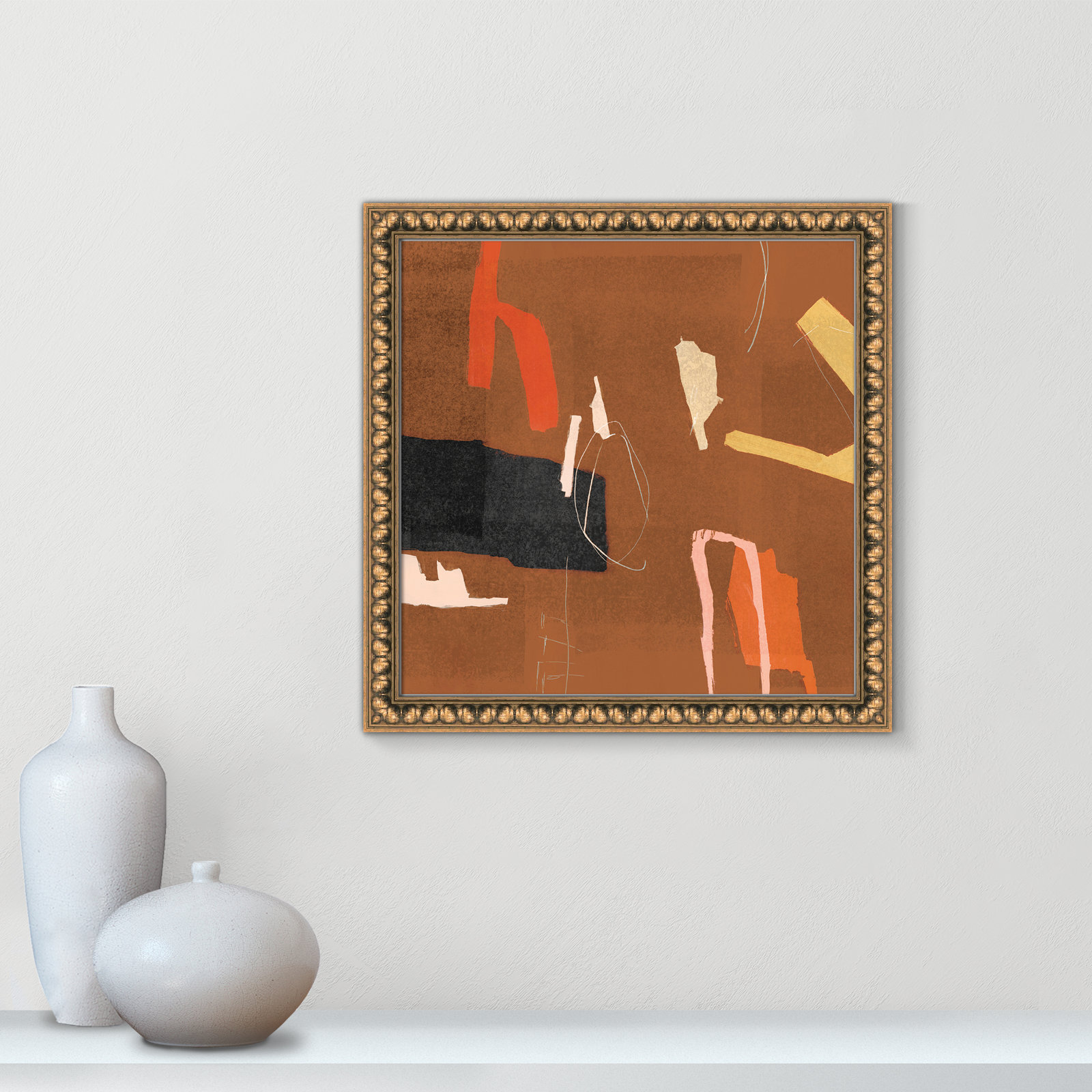 Ira "Ultra I Cinnamon Version" Painting, 18" H x 18" W x 1.125" D, Gold Bead