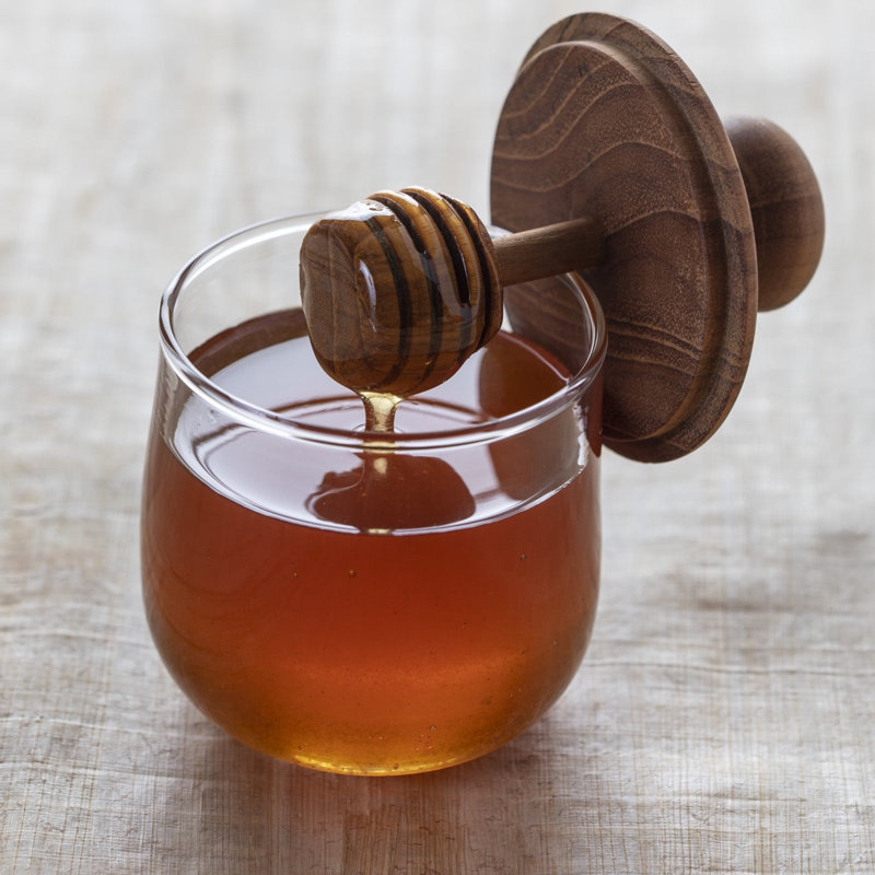 Pot à miel en teck et verre
