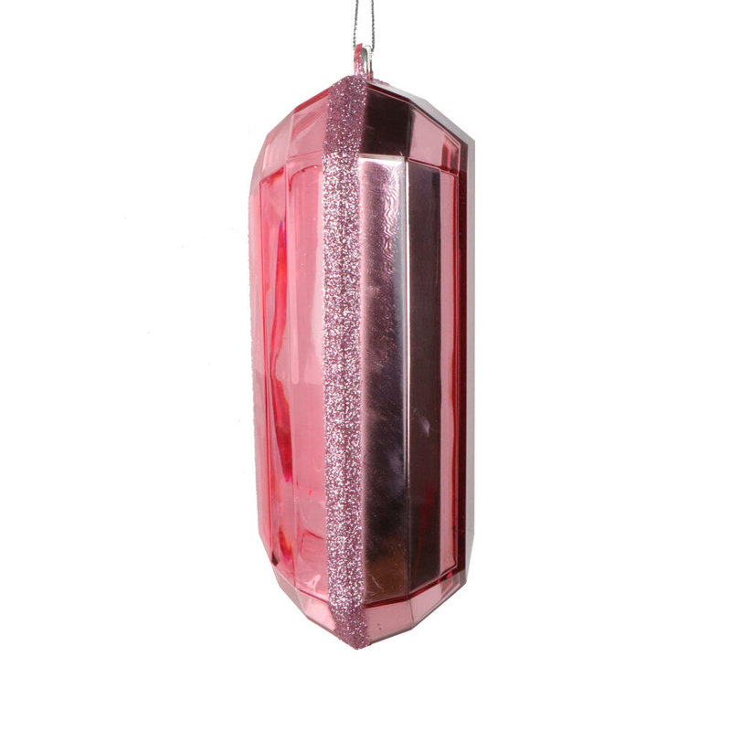 Vickerman 8" Rectangle Jewel Glitter Ornament, includes 2 pieces per bag, Baby Pink