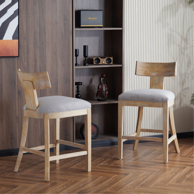 27" Counter Stools Set of 2, Upholstered Counter Height Bar Stools with Solid Rubber Wood Frame, Backrest, Footrest, Armless Barstools for Home Bar, Kitchen Counter