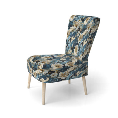 Paisley Elegance Blue And Beige - Upholstered Farmhouse Side Chair, Rustic Floral Accent Chair