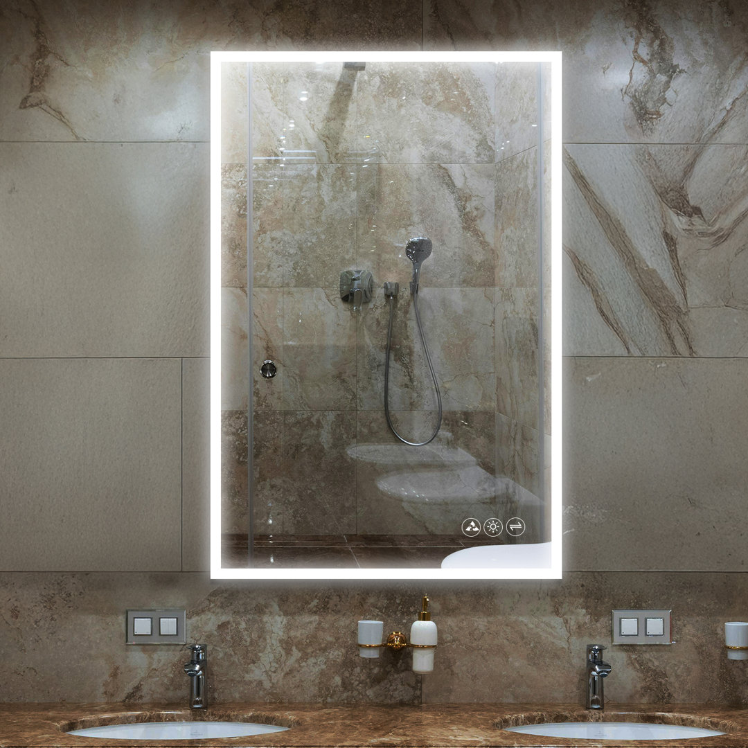 Ibanez LED Lighted Bathroom Vanity Mirror – Wall-Mounted Mirror with Dimmable Lighting, Built-In Defogger & Adjustable Color Temperature for Modern Bathrooms Ivy Bronx 