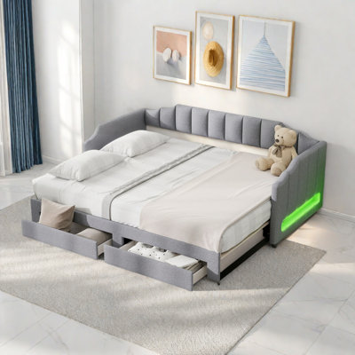 Extendable Upholstered Daybed With 2 Storage Drawers And Led Light by Latitude Run