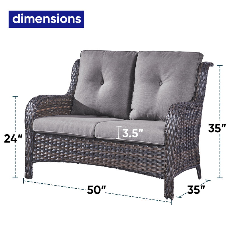 Schutt 50" Wide Outdoor Wicker Loveseat With Cushions, Brown, Gray