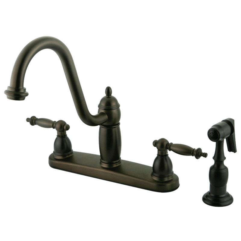 Kingston Brass Templeton Two-Handle 8" Centerset Kitchen Faucet, With Spray, Oil Rubbed Bronze