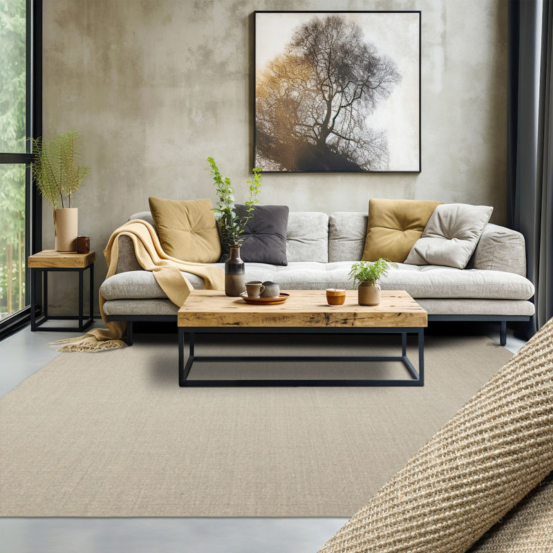 Tapis tissé à la main à motif sisal multicolore brun clair tissé à la main, Rectangle 12 pi x 18 pi