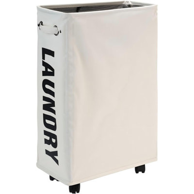 25-Inches Slim Laundry Basket On Wheels, Collapsible Rolling Laundry Hamper, Foldable Narrow Corner Clothes Storage Bins