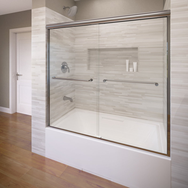 Infinity 29.25" W x 57" H Bypass Semi- Frameless Tub Door, Clear, Oil Rubbed Bronze