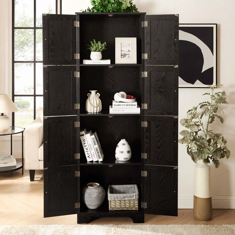 Armoire de rangement haute 72,4 "avec 8 portes et 4 tablettes, Noir