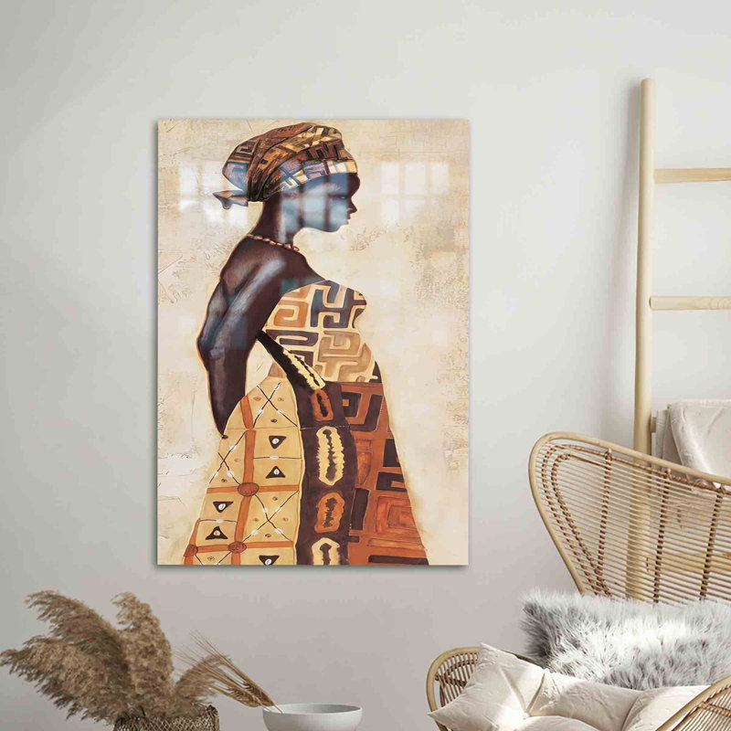 Ethnic Pattern Abstract Glass Wall Art Ideal for Contemporary Home Decor, 70.9" H x 47.2" W