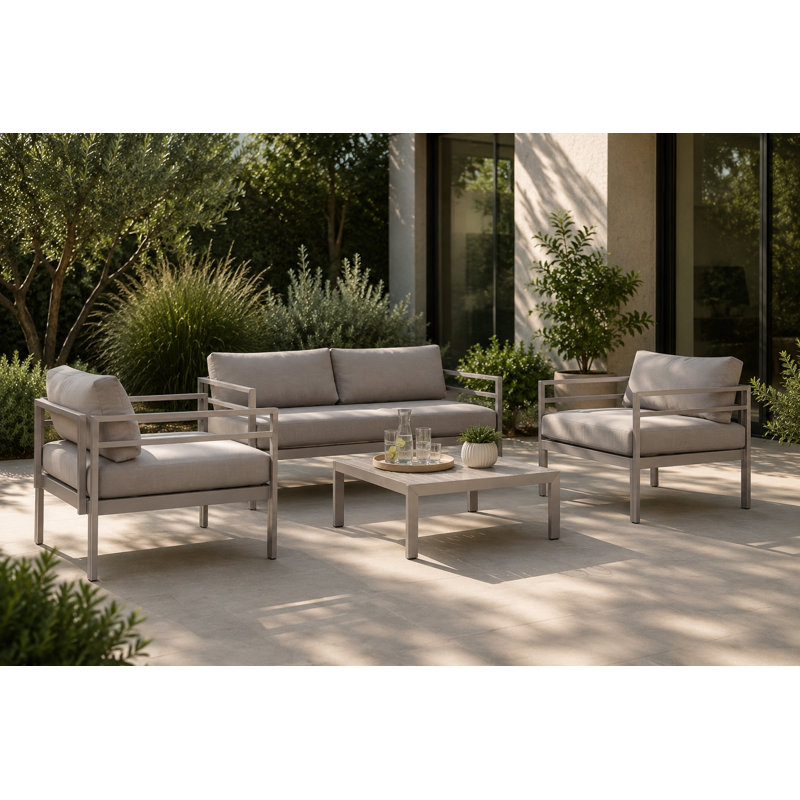  Ensemble de conversation d'extérieur pour 4 personnes avec coussins Nixon - Ensemble de sièges en aluminium pour la cour, le patio, la terrasse et le jardin - Argent