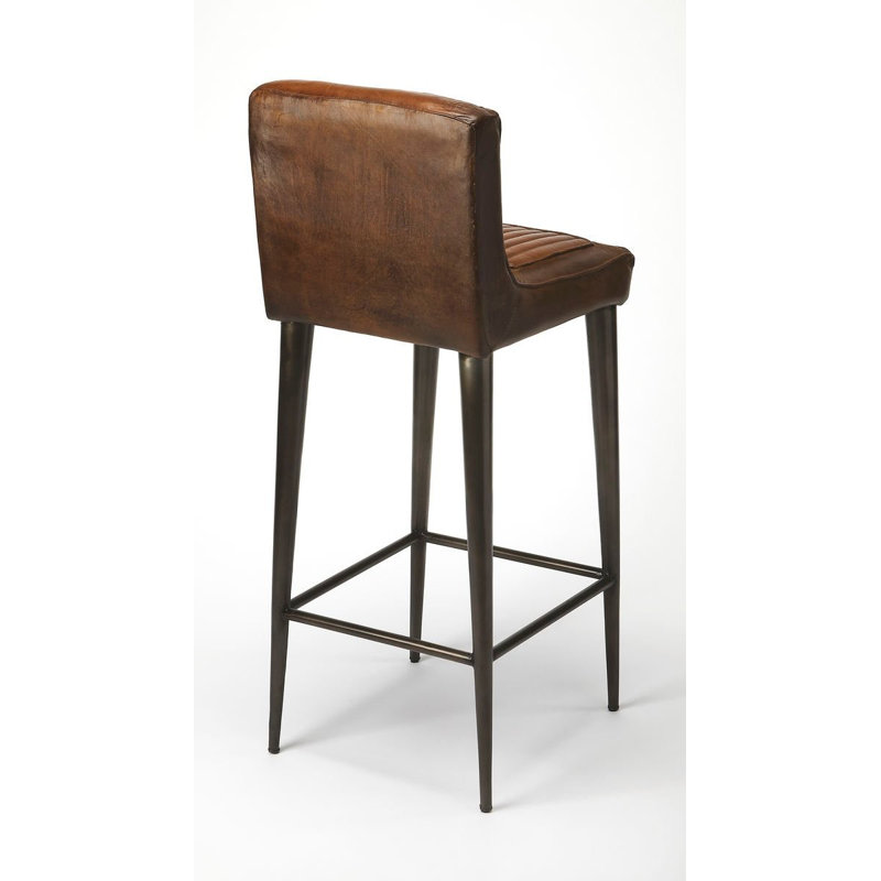 Maxwell Leather 32" Bar Stool, Brown, Black