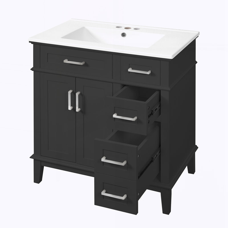 Meuble-lavabo 30 po avec lavabo en céramique, Noir