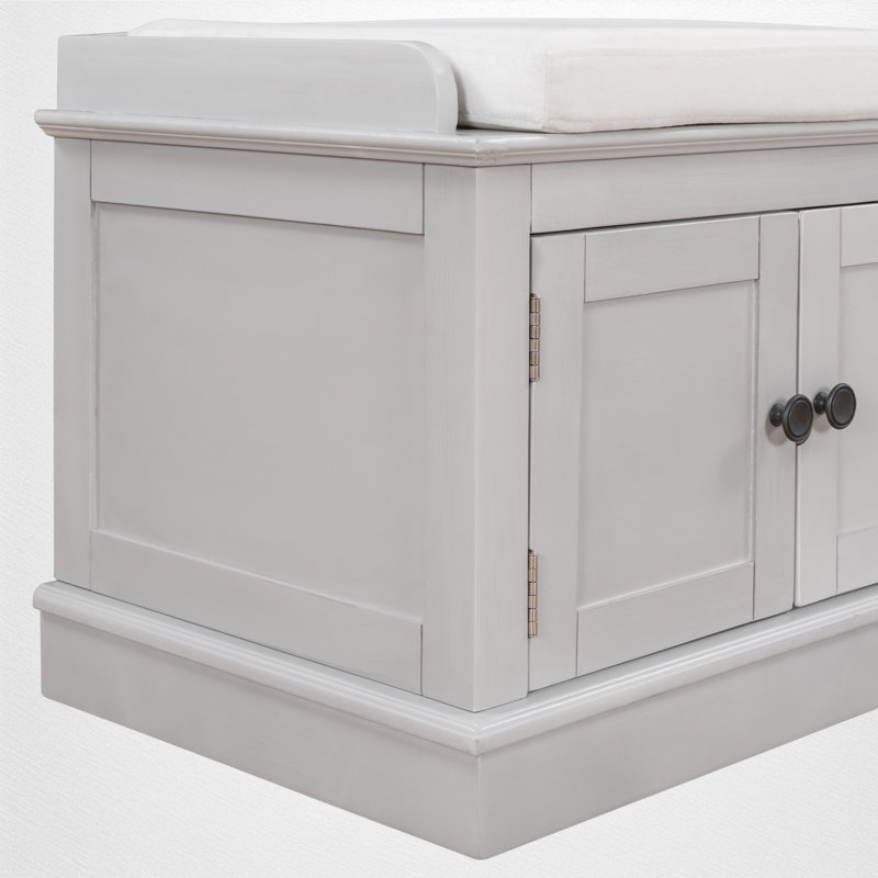 Upholstered Storage Bench, Gray Wash