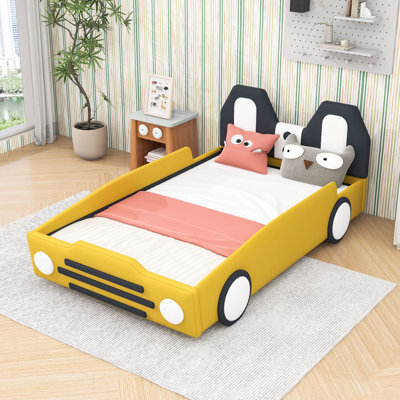 Twin Wooden Car-Themed Bed With Safety Rails