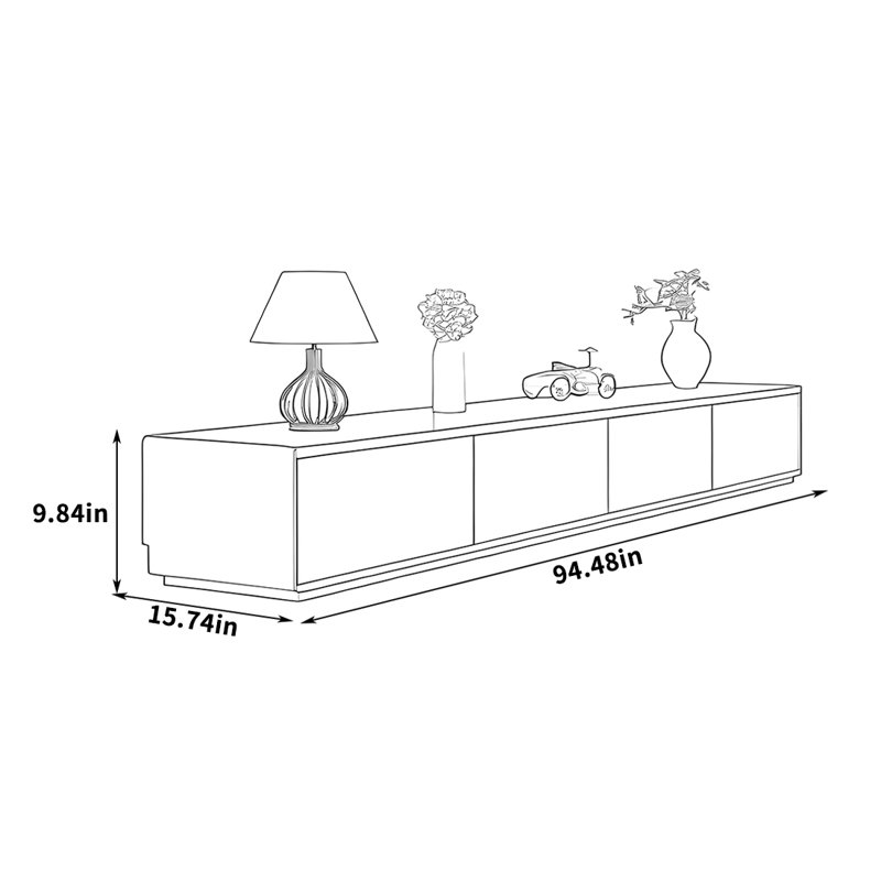 Meuble télé multi-tiroirs avec base pleine, H 9,84 po x L 94,48 po x l 15,74 po, Noir / brun clair