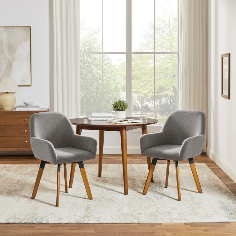 Rayshawn 22.83" W Linen Swivel Dining Chair, Gray Linen