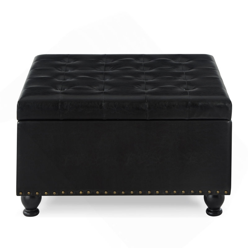 Large Square Storage Ottoman With Wooden Legs