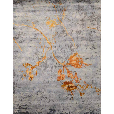 Contemporary One-of-a-Kind Rectangle 6'1" X 8'11" Silk Area Rug Gray