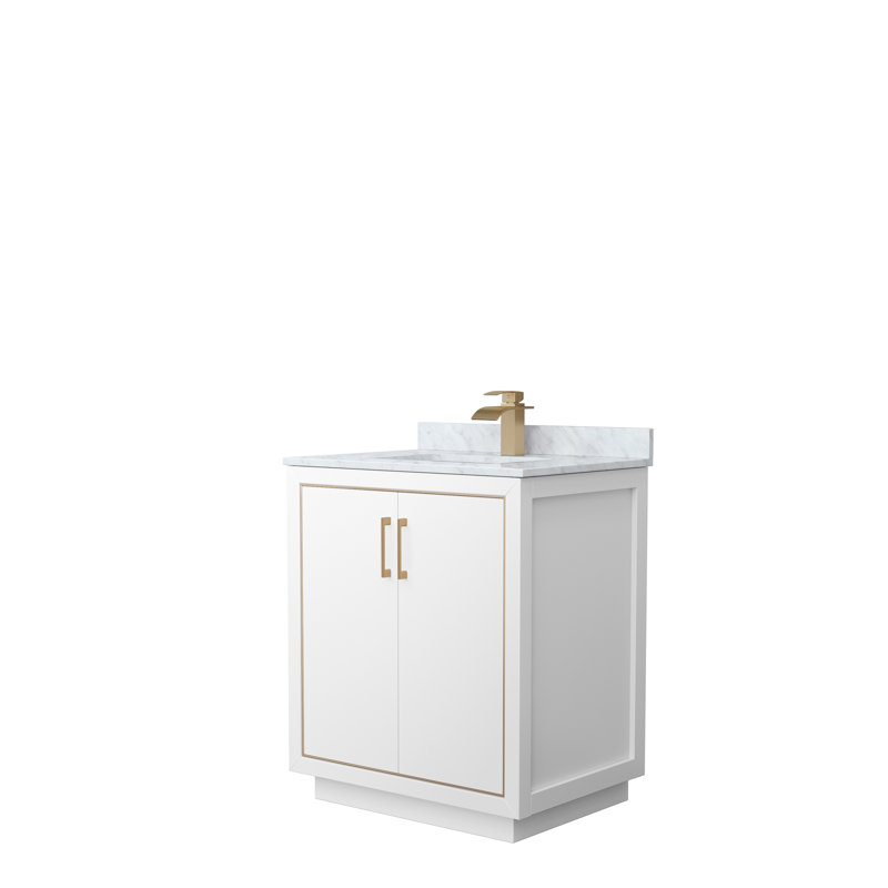 Icon 30'' W Single Vanity, White, Matte Black, White Carrara