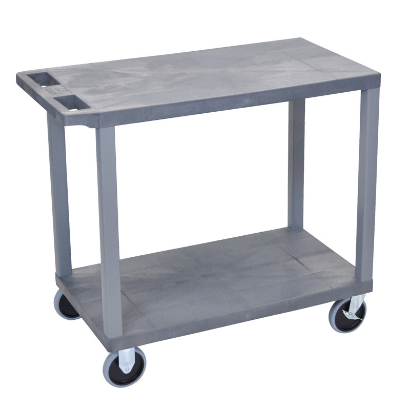 Chariot utilitaire robuste avec 2 tablettes plates E Series, gris