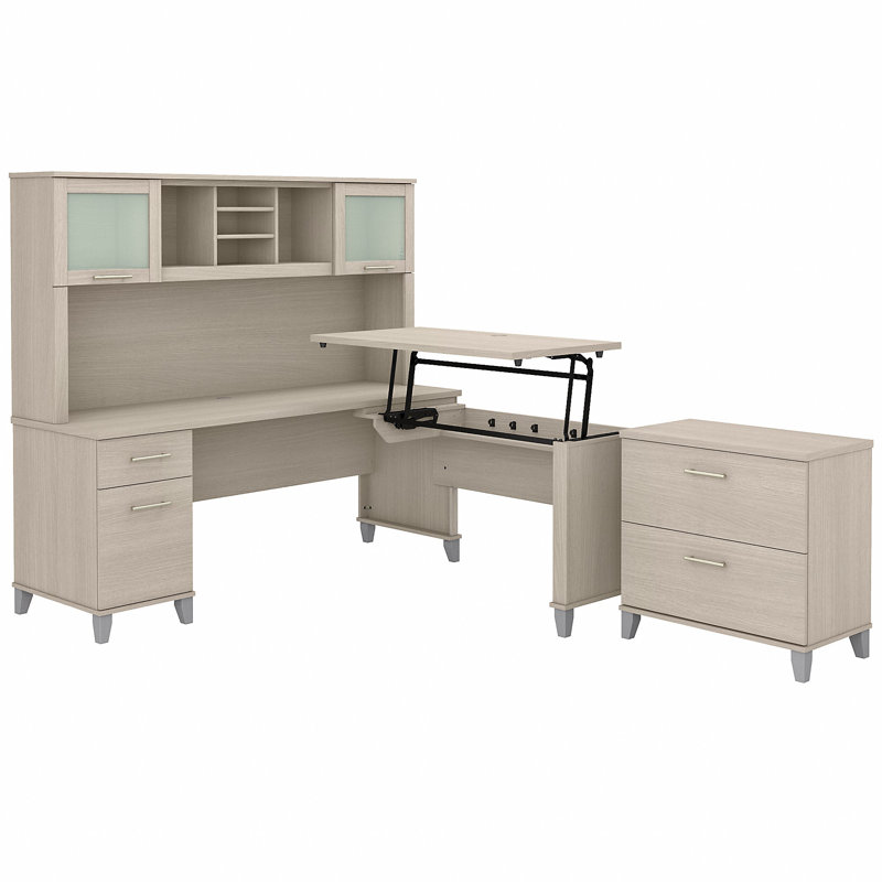 Magomed Piece Standing Desk Office Set, Sand Oak